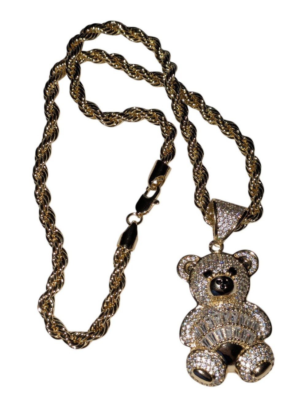 Gold Plated Zircon Teddy Bear Pendant Necklace